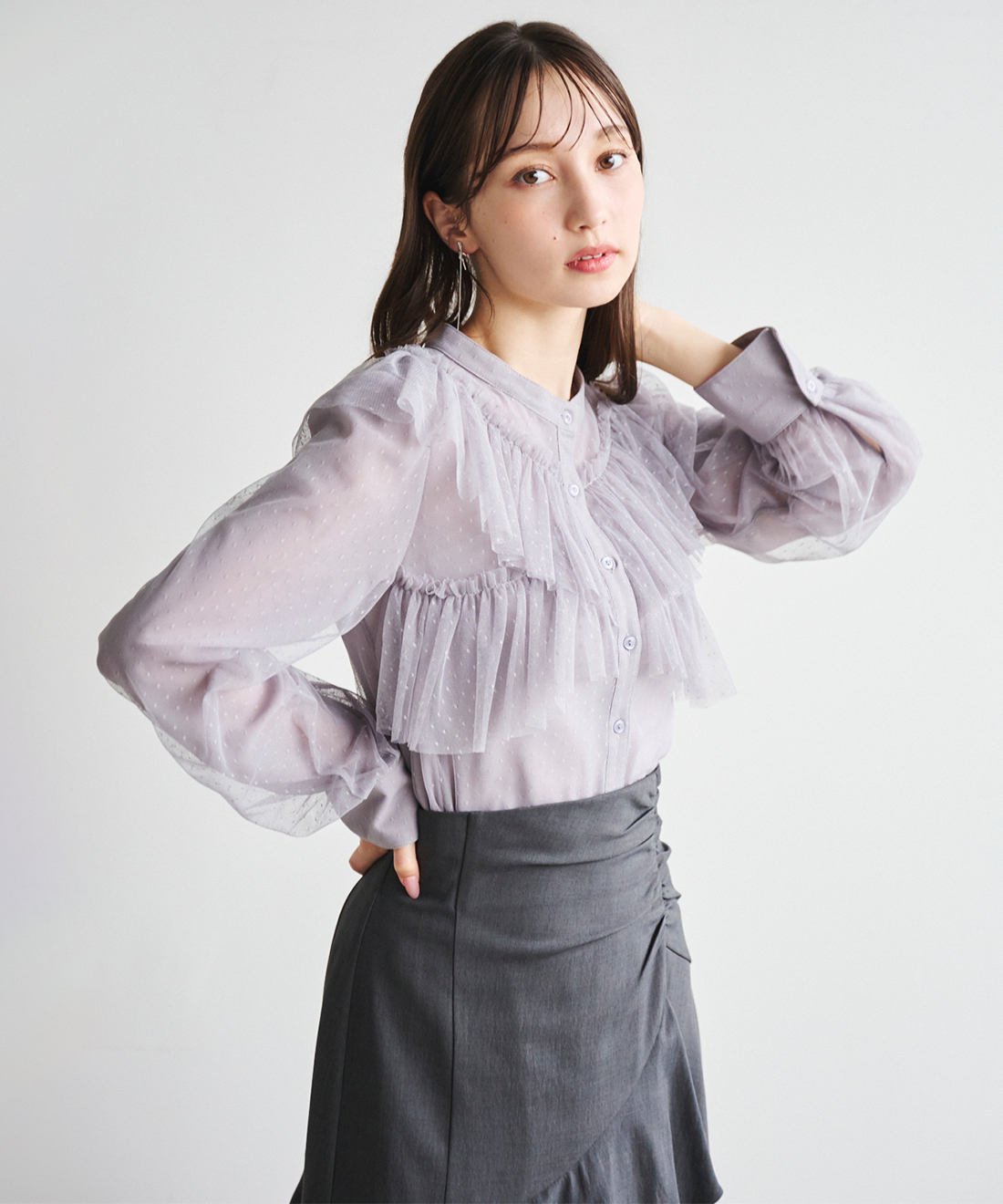 ドットチュールフリルブラウス｜PETAL ONLINE（ペタルオンライン）