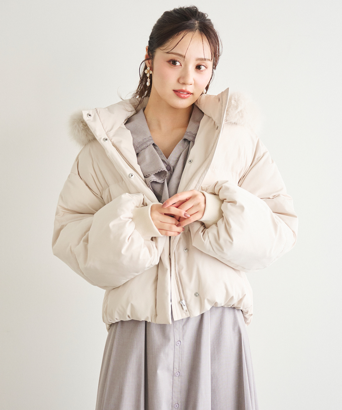 ONLINE限定カラーあり】フェイクファーパフィーショートコート｜PETAL