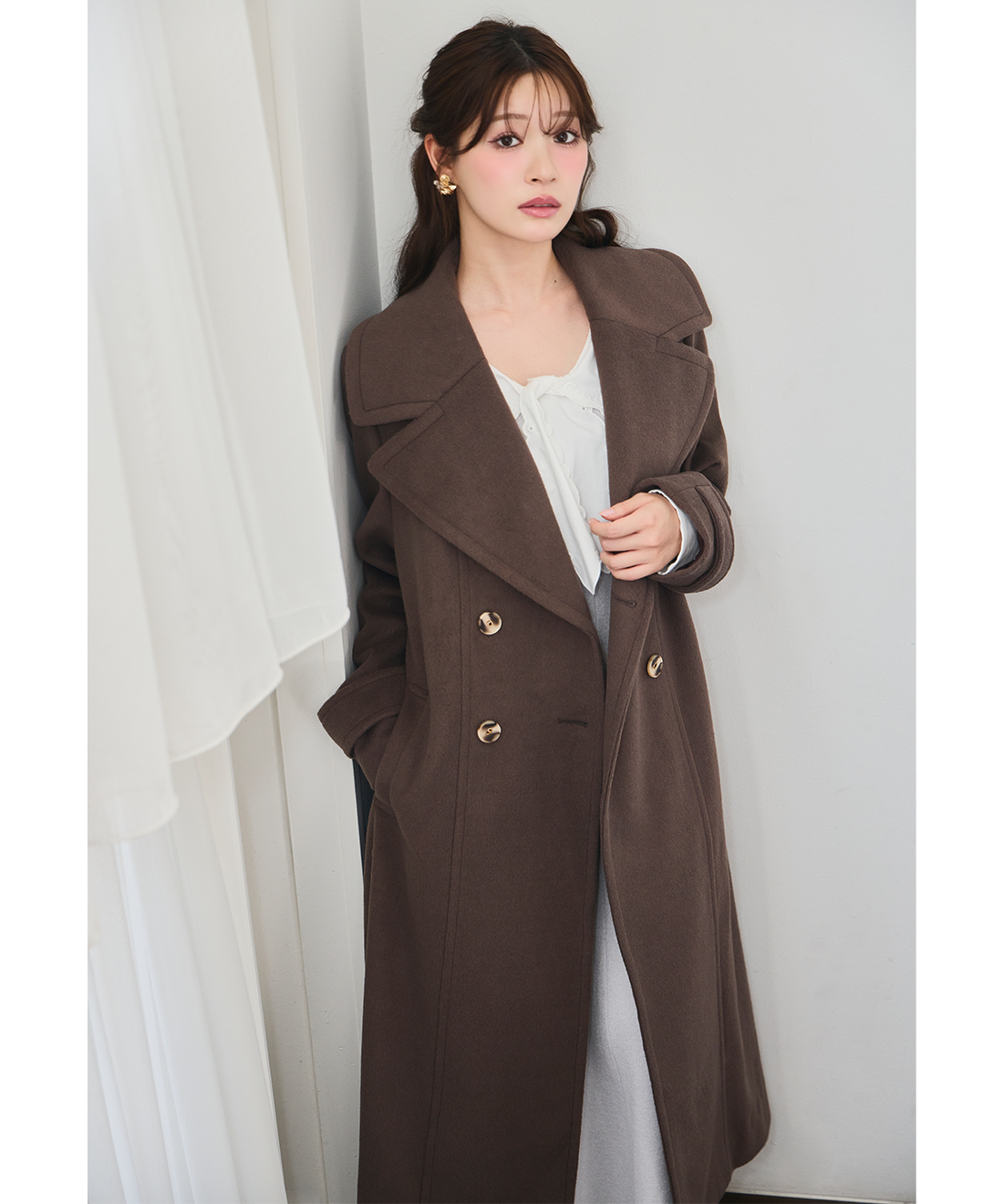 ここ RAW FUDGE ヘリンボンビックカラーコート ビッグカラーロングコート｜PETAL ONLINE（ペタルオンライン）