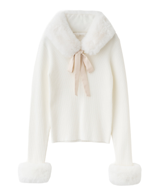 ファーティペット付きニット