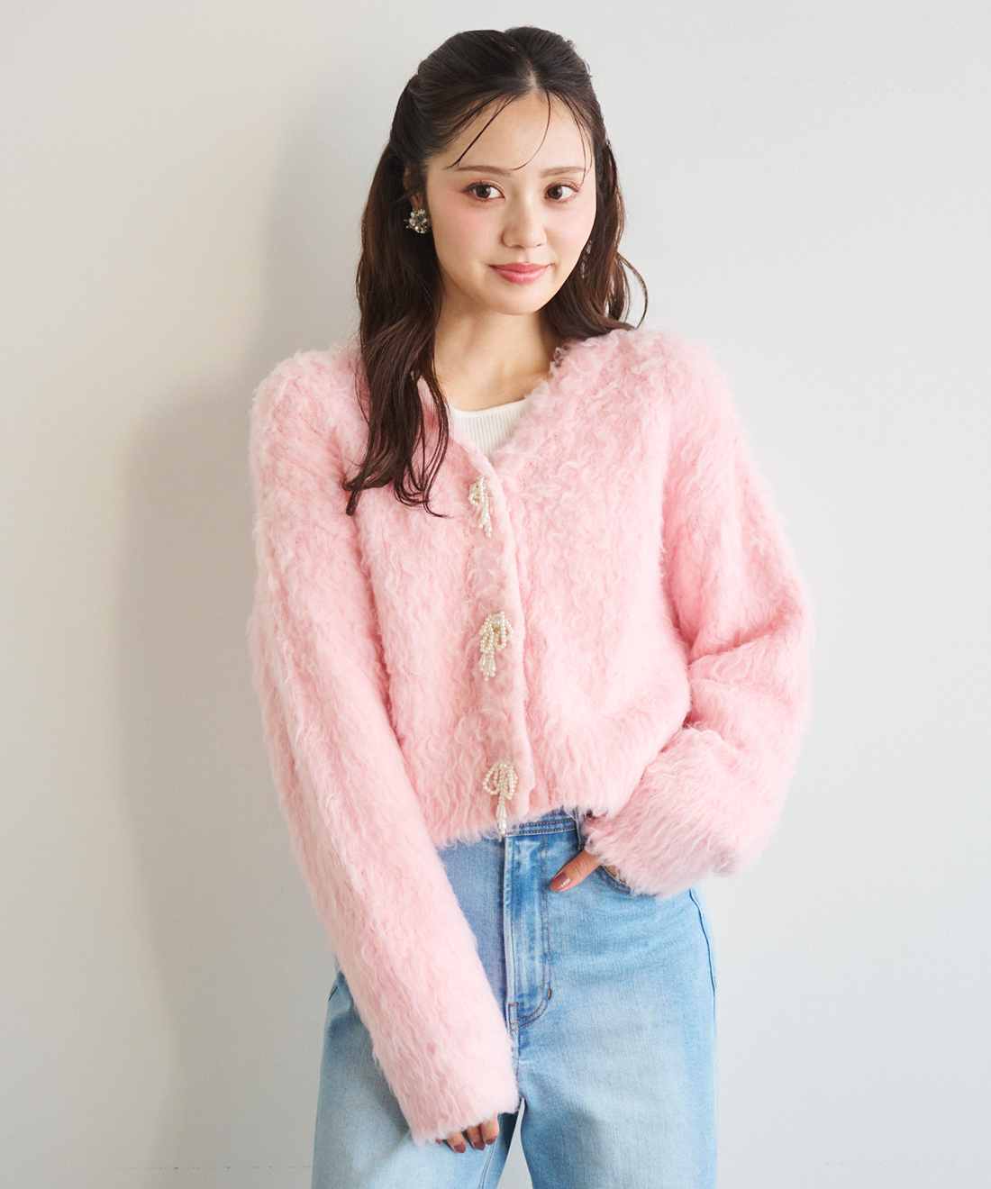 超美品】セブンテンseventenパールモチーフカーディガン ピンク S  