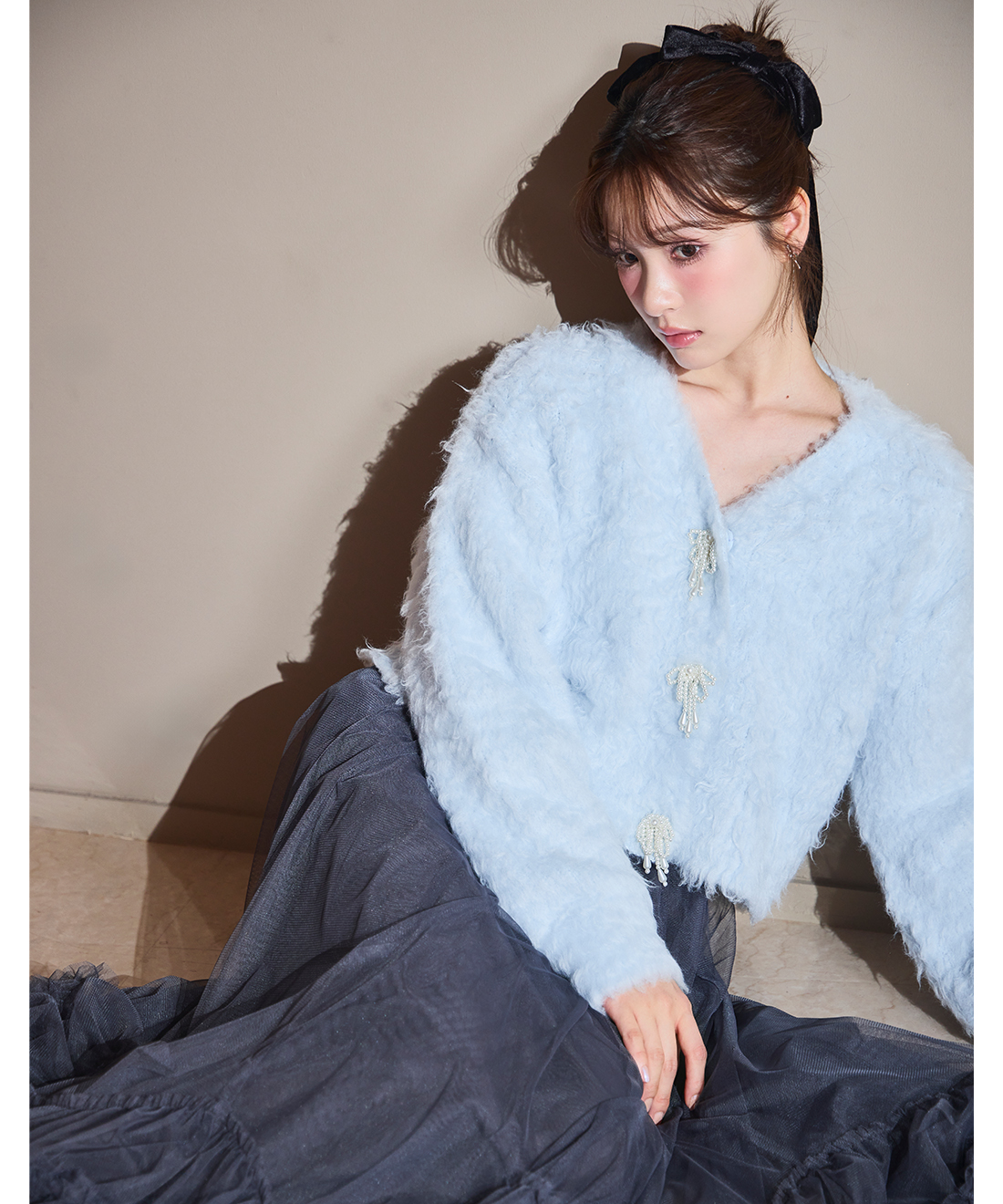 パールリボンシャギーニットカーディガン｜PETAL ONLINE（ペタル