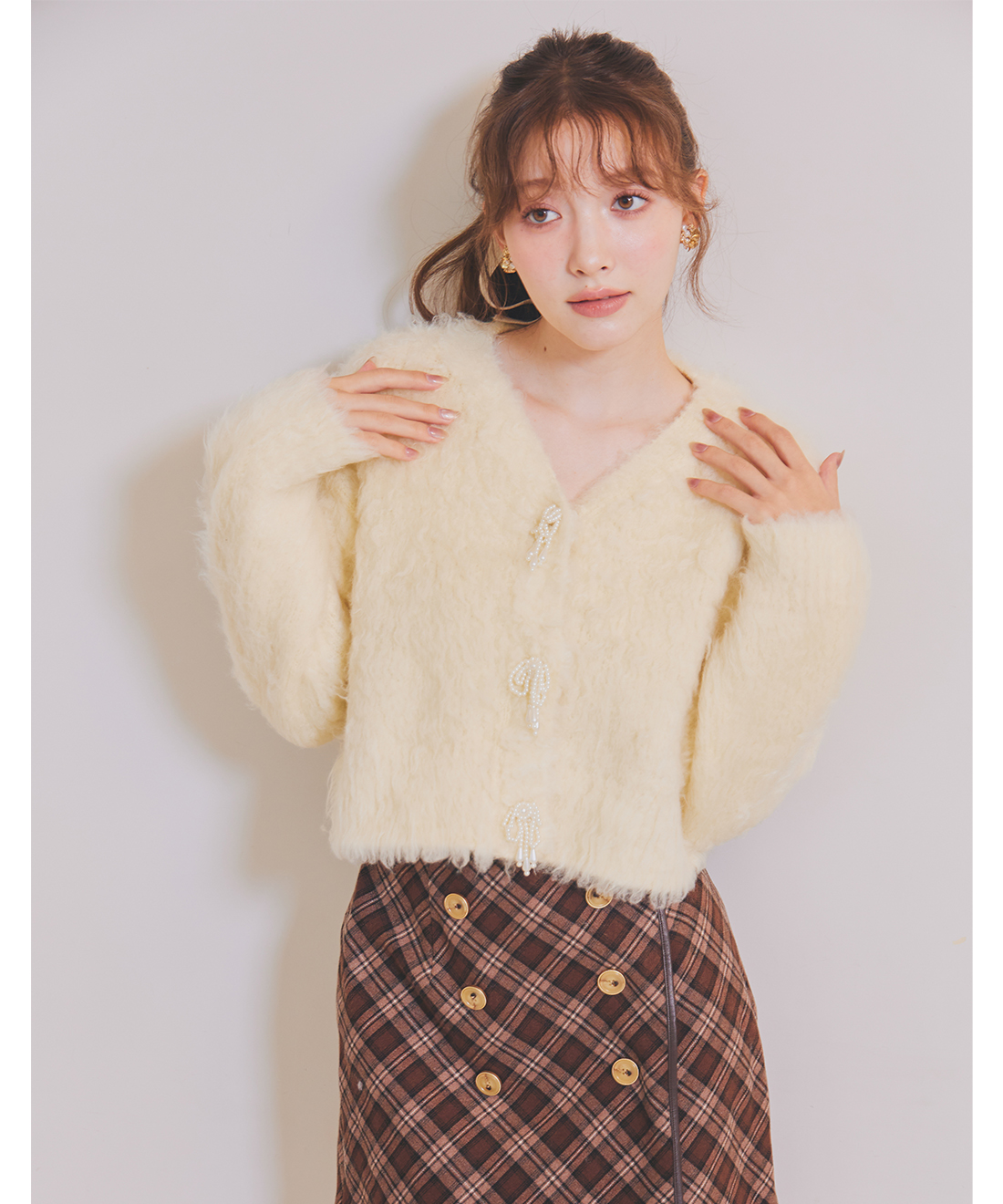 パールリボンシャギーニットカーディガン｜PETAL ONLINE（ペタル