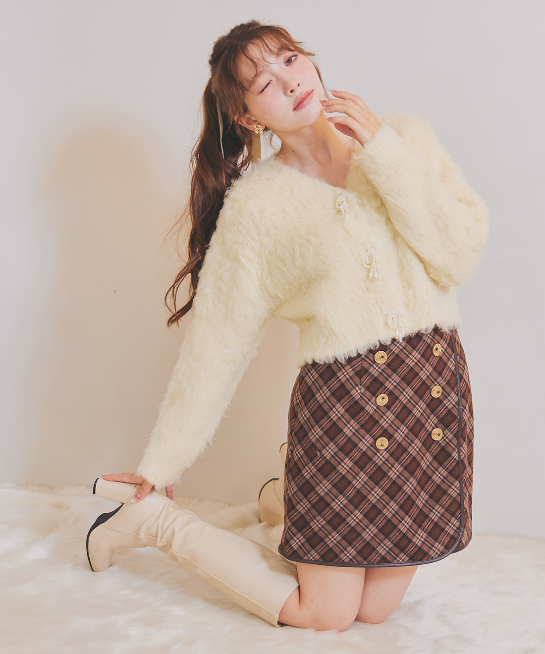 【新品未使用】lillian carat パールリボンシャギーニットカーディガン 1.jpg