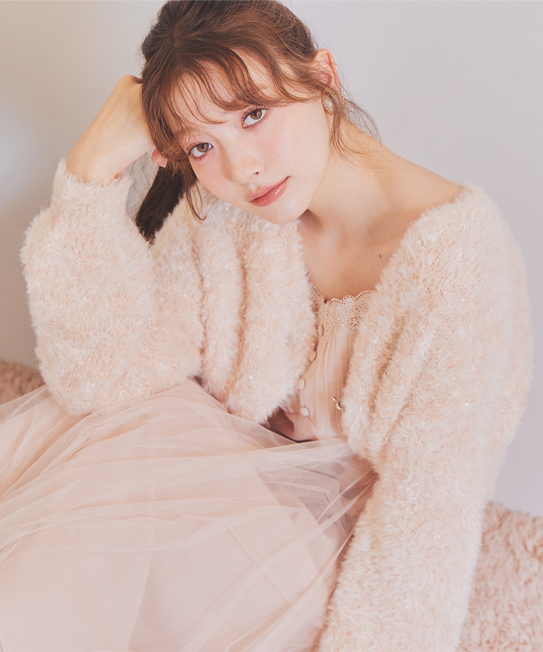 シャギーニットボレロ＆チュールキャミワンピースセット｜PETAL ONLINE