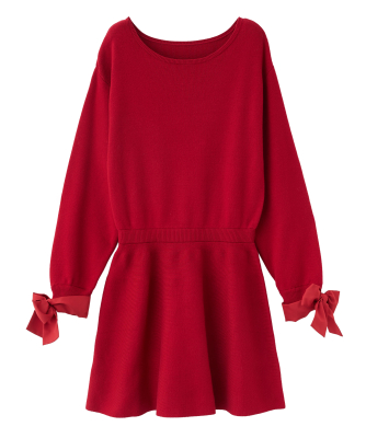 リボンスリーブミニニットワンピース