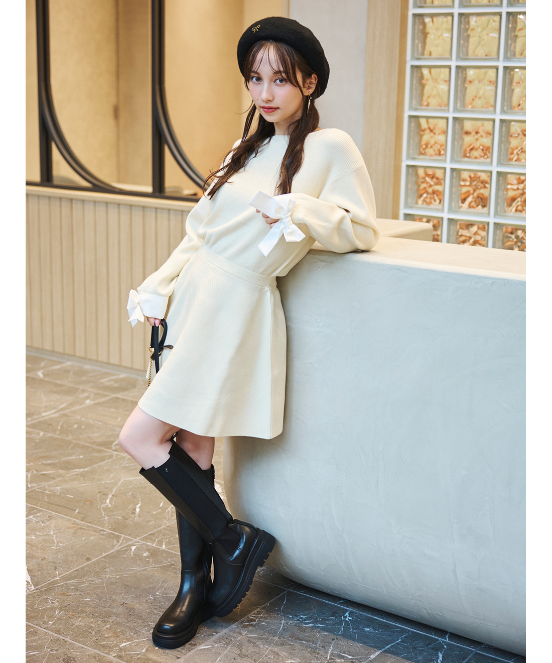 リボンスリーブミニニットワンピース｜PETAL ONLINE（ペタルオンライン）