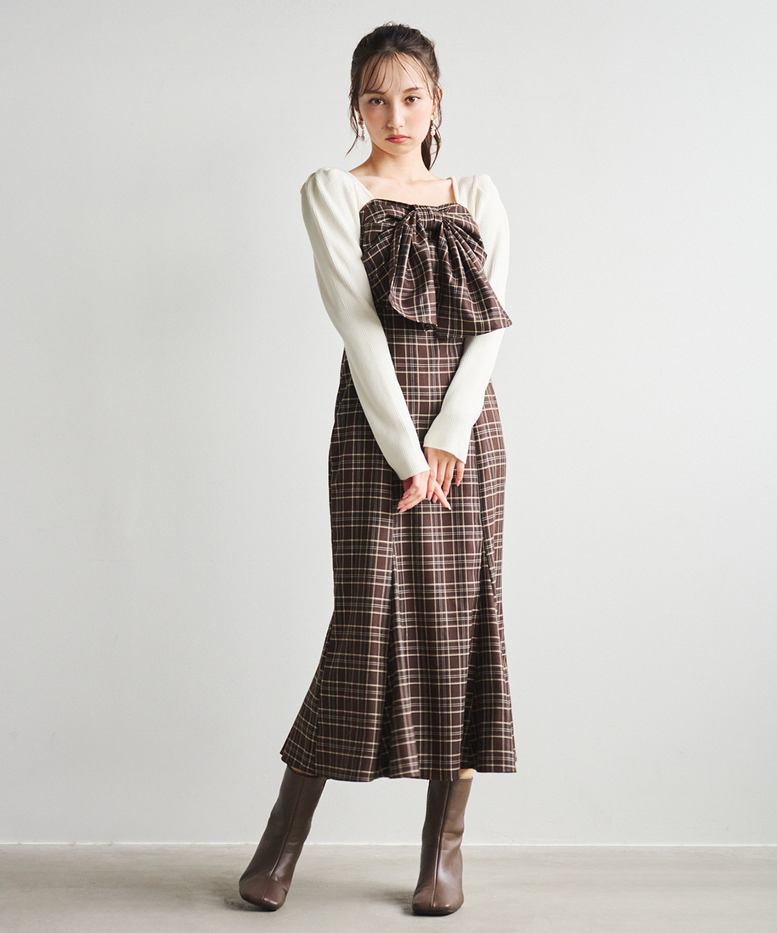 ニットドッキングチェック柄ワンピース｜PETAL ONLINE（ペタルオンライン）