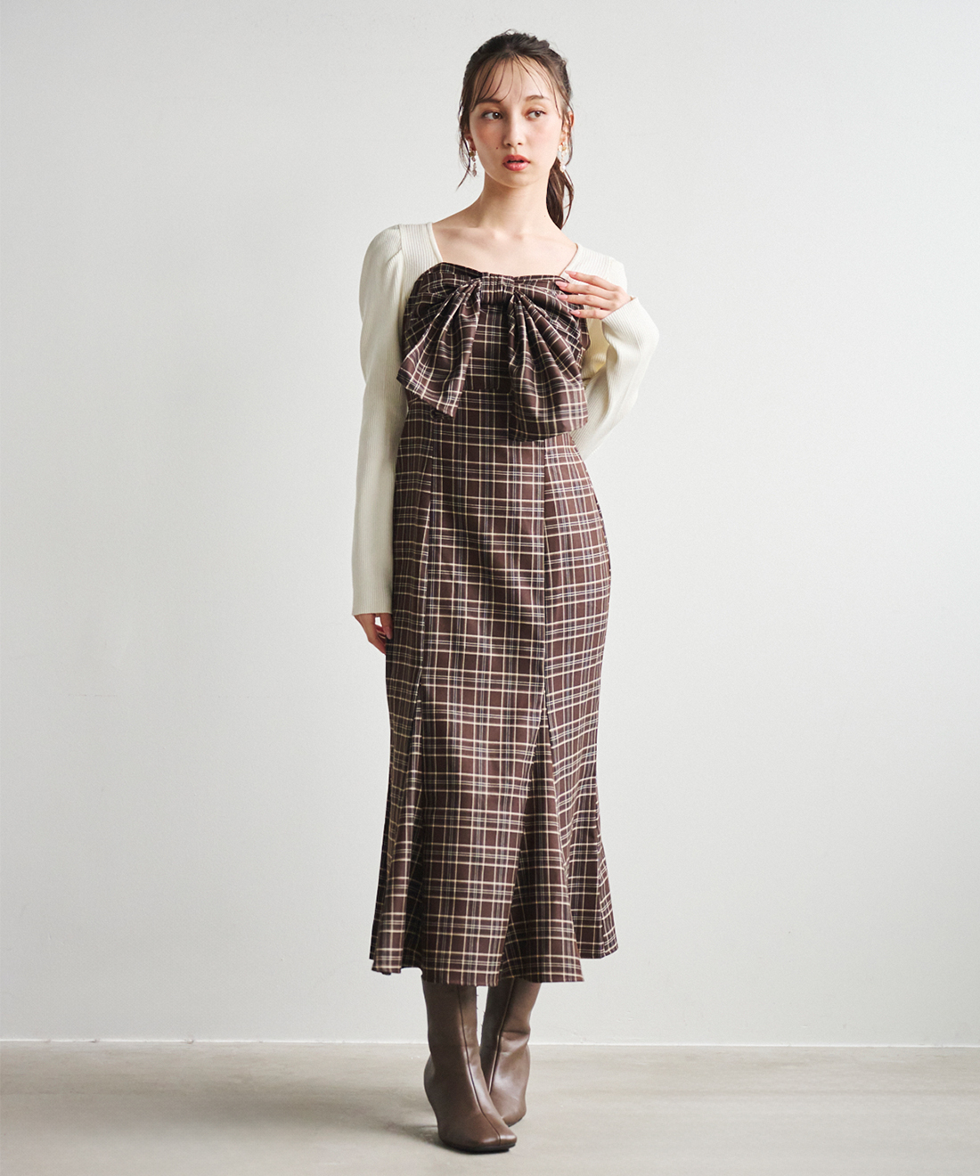 ニットドッキングチェック柄ワンピース｜PETAL ONLINE（ペタルオンライン）