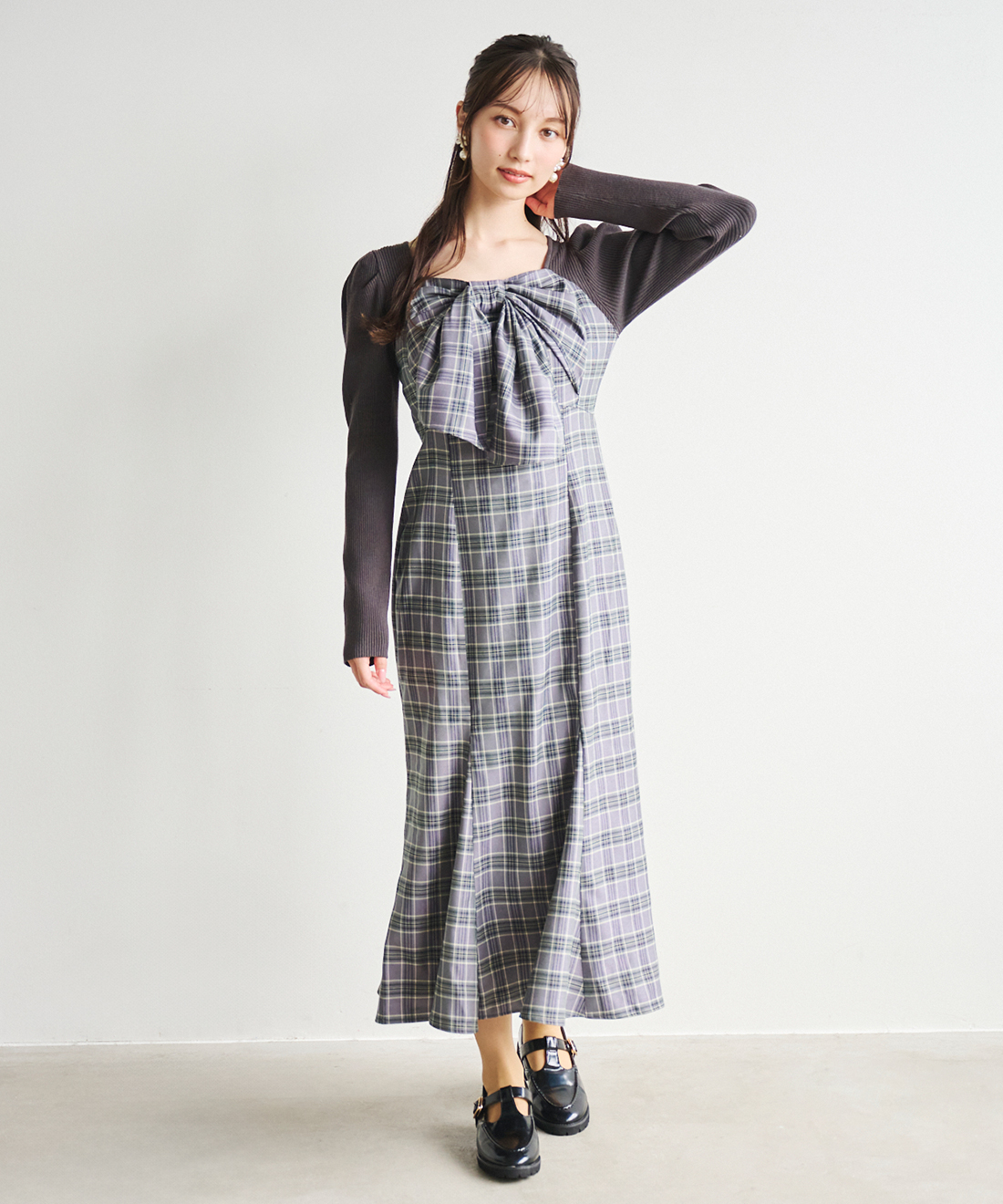 ニットドッキングチェック柄ワンピース｜PETAL ONLINE（ペタルオンライン）