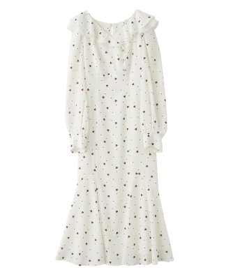 ハートプリントフリルカラーワンピース