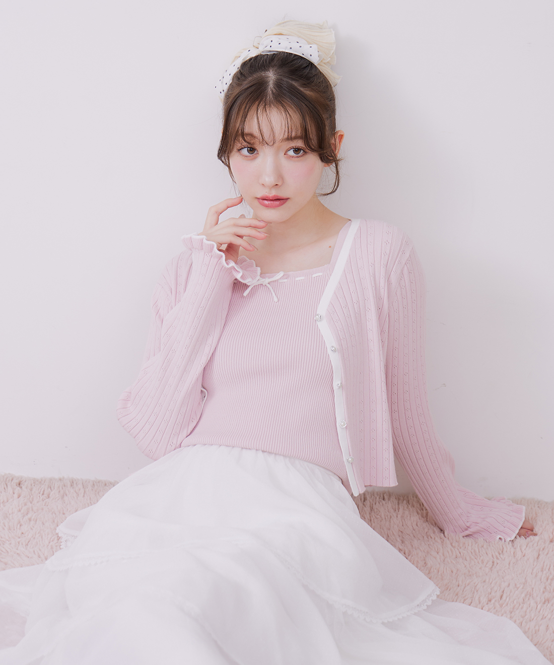 ♡いちごぱふぇ♡様　LILLIAN CARAT レースデザインニットカーディガン レースデザインニットカーディガン｜PETAL ONLINE（ペタルオンライン）