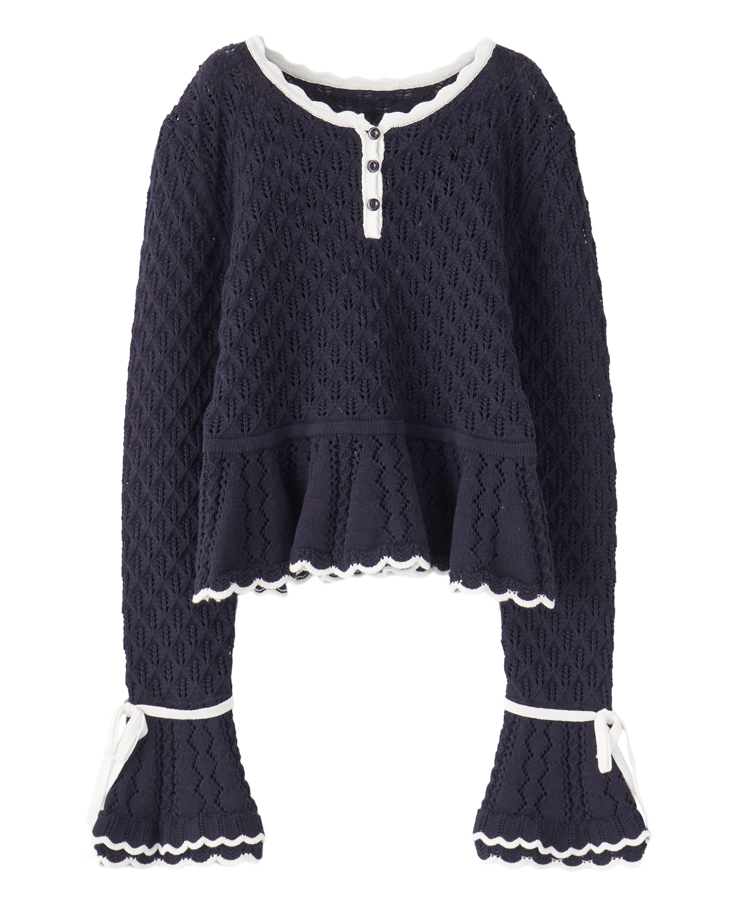 トリミング柄編みペプラムニット｜PETAL ONLINE（ペタルオンライン）