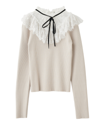 レースハイネックドッキングニット