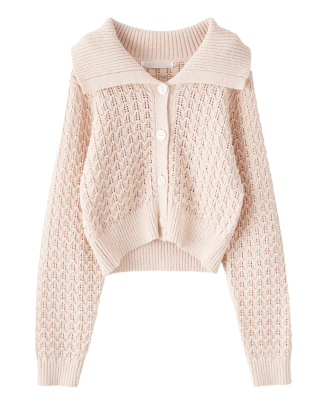 ビックカラー柄編みニットカーディガン