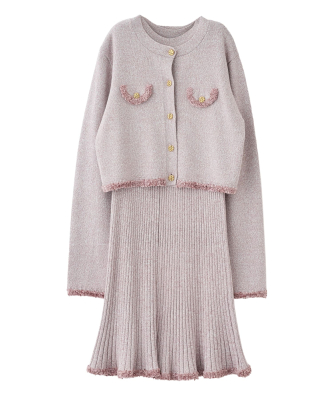 ツイードニットカーディガン＆ミニワンピースセット