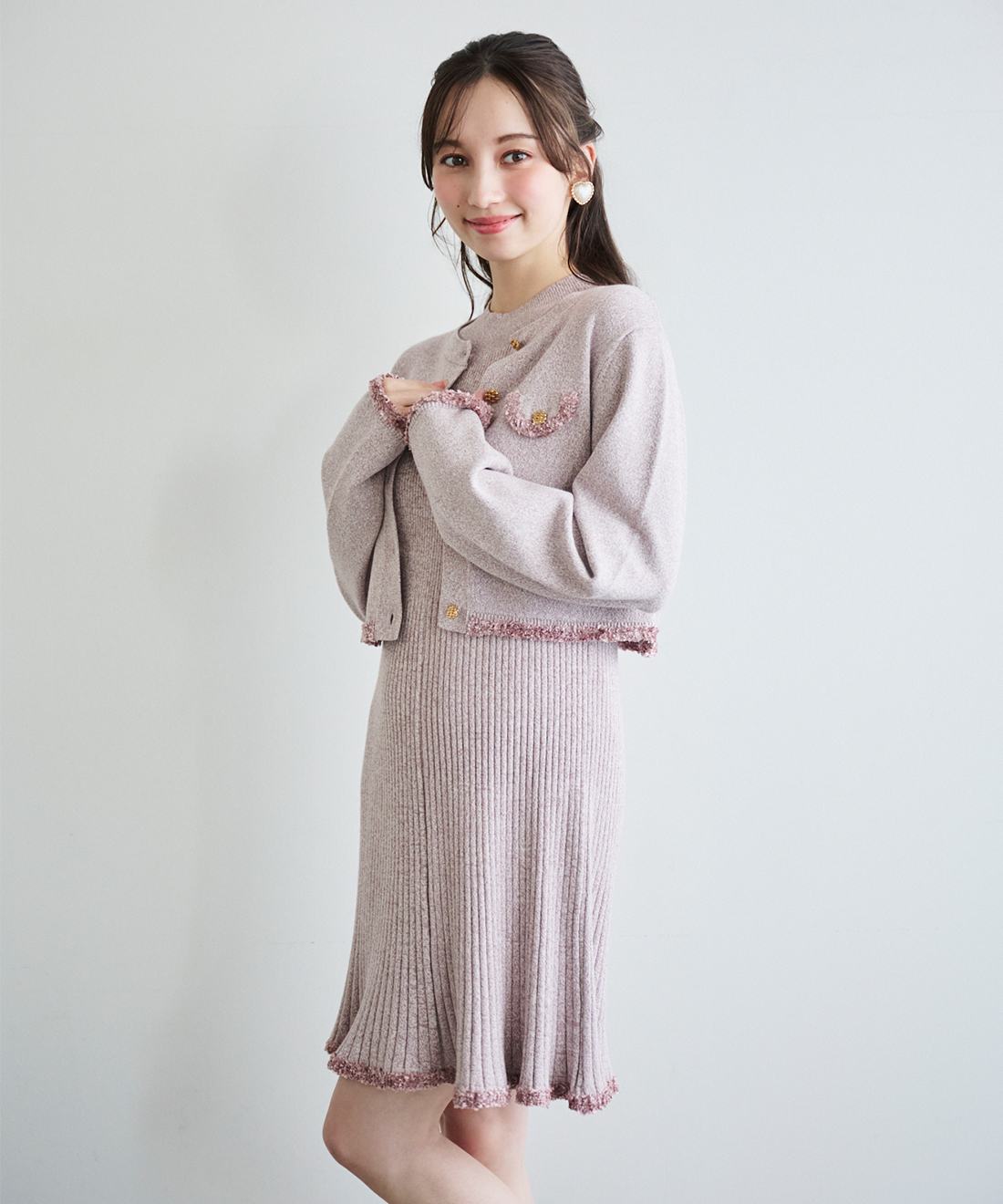 ツイードニットカーディガン＆ミニワンピースセット｜PETAL ONLINE