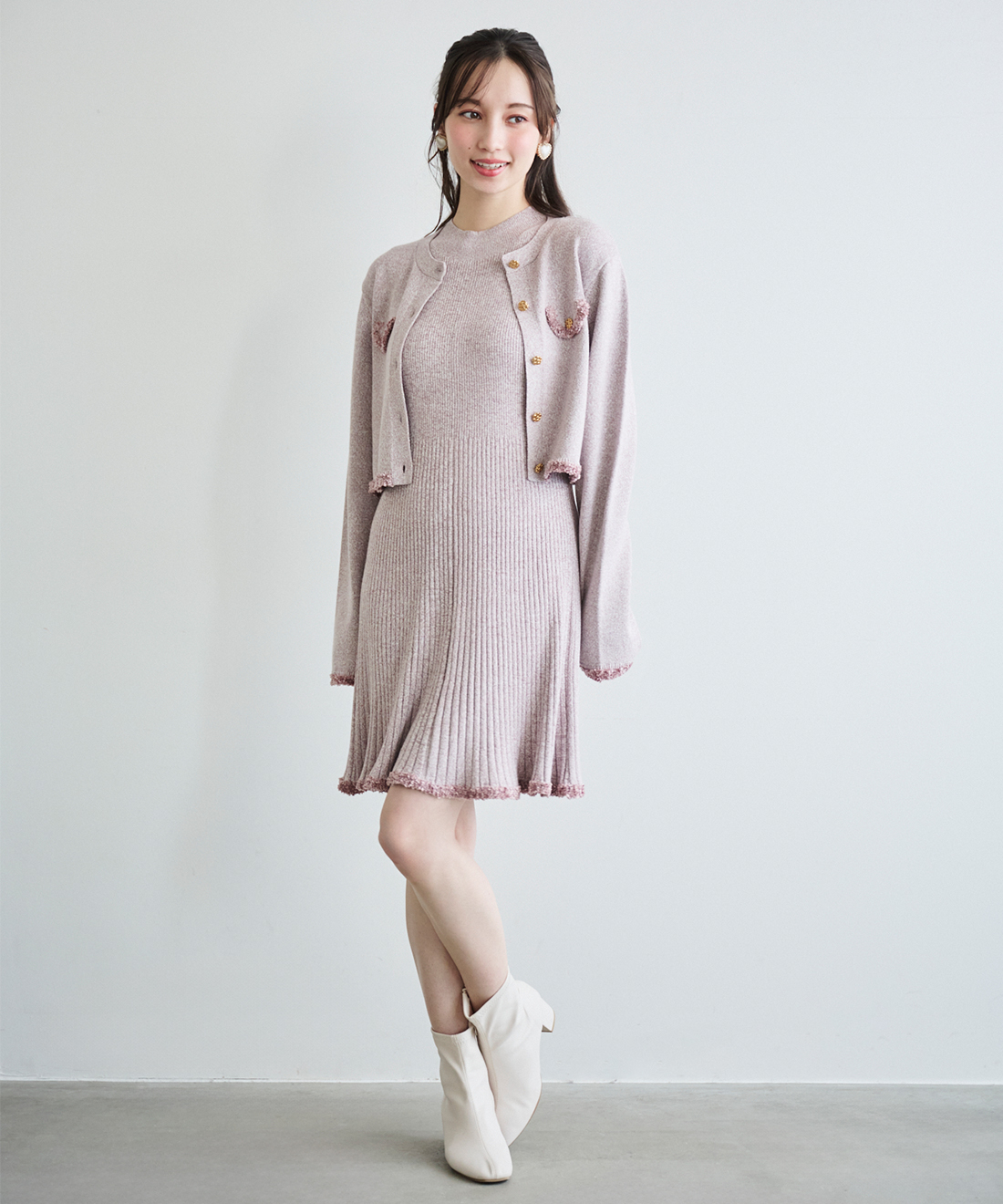 ツイードニットカーディガン＆ミニワンピースセット｜PETAL ONLINE