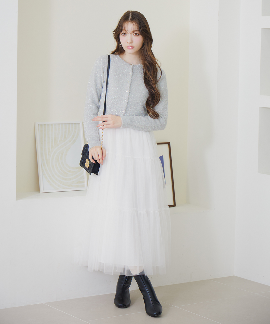 ラメニットカーディガン＆キャミワンピースセット｜PETAL ONLINE