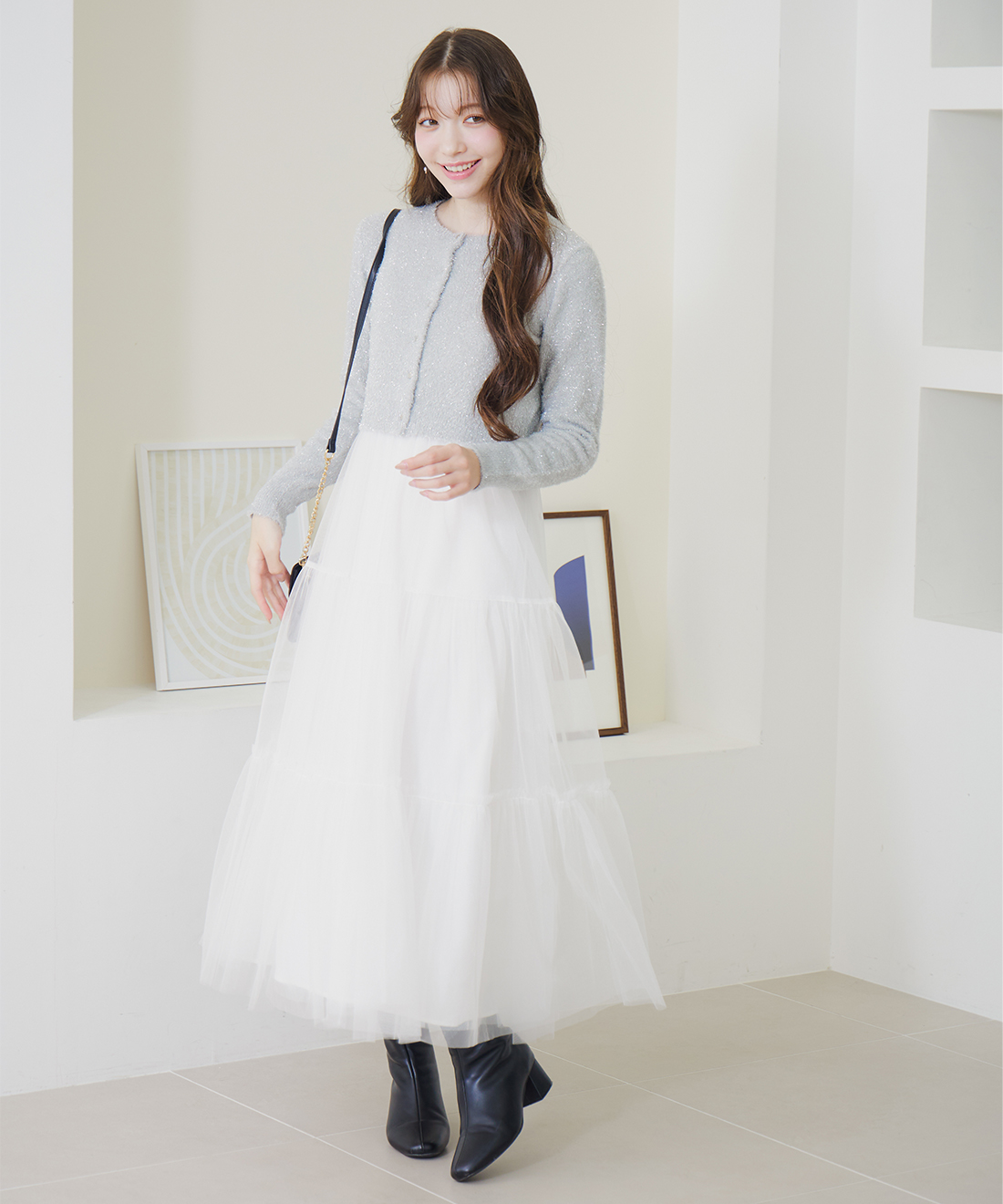 ラメニットカーディガン＆キャミワンピースセット｜PETAL ONLINE