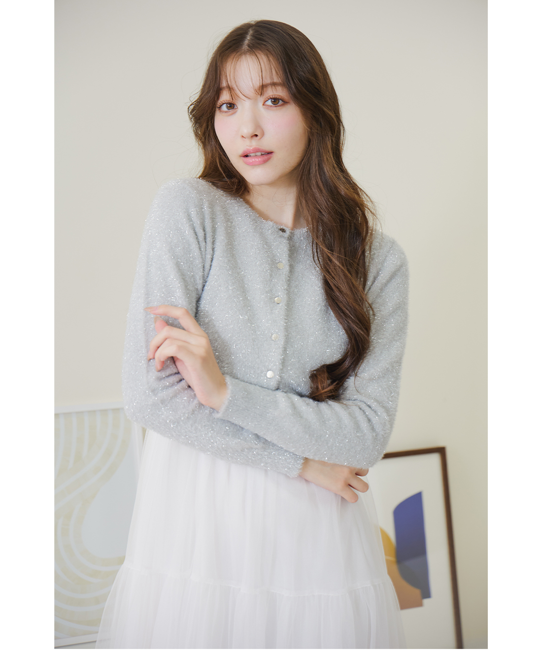 ラメニットカーディガン＆キャミワンピースセット｜PETAL ONLINE