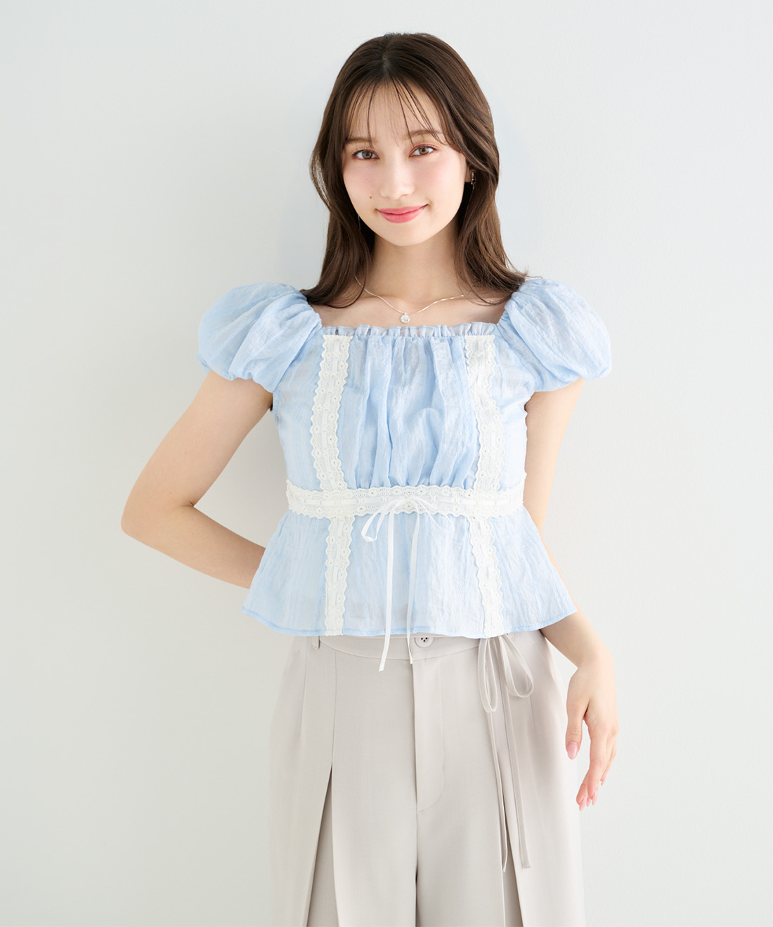 美品 Merlette マーレット コットン ペプラムブラウス 水色 XS SNSで話題】バイカラーペプラムブラウス｜PETAL ONLINE（ペタル