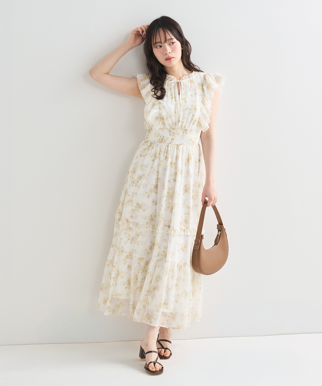 【新品】ソブ フラワープリント ティアードワンピース リボン 金ボタン 38 フラワープリントシアーティアードワンピース｜PETAL ONLINE（ペタル