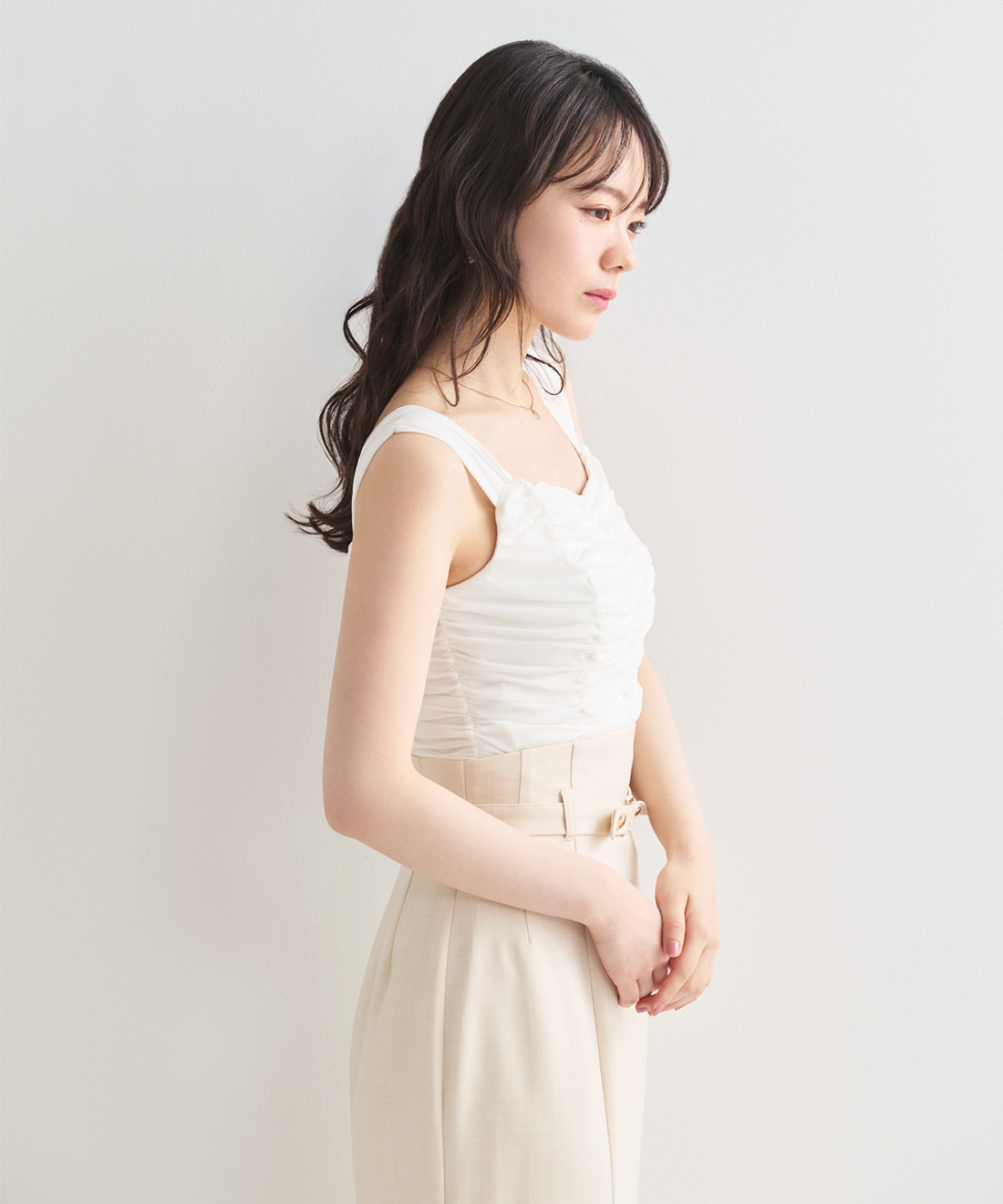 カップ付きギャザーチュールトップス｜PETAL ONLINE（ペタルオンライン）