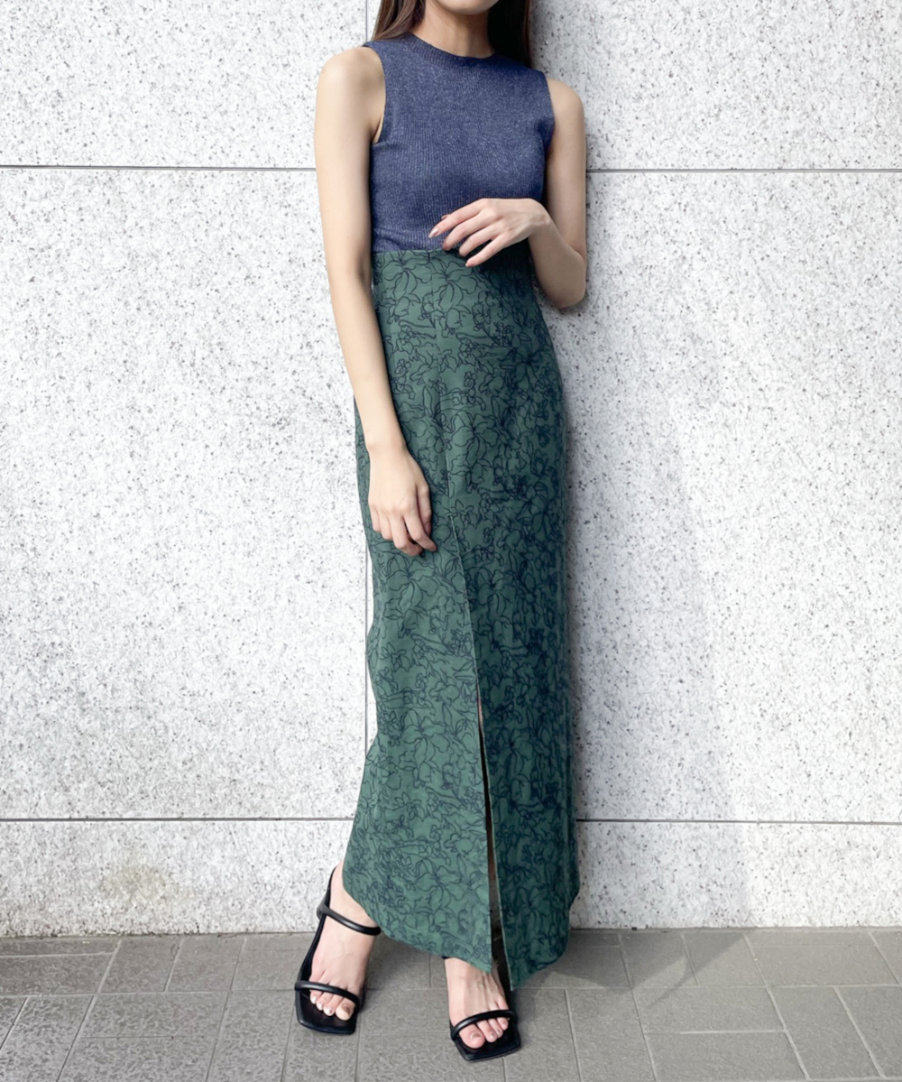 限定価格セール COCO DEAL ラインフラワー配色刺繍タイトスカート