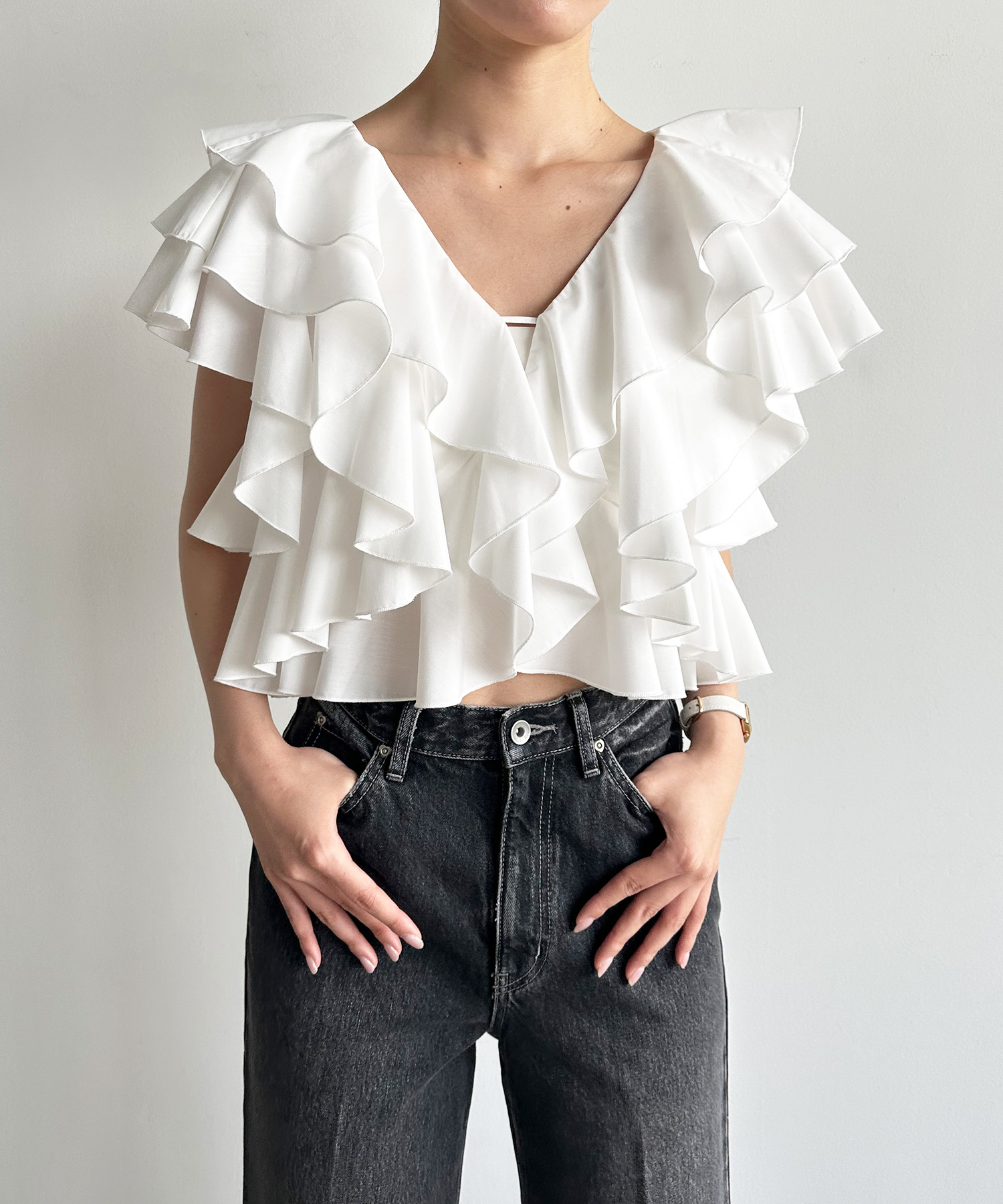 COCO DEAL ラッフルフリルブラウスオフホワイト
