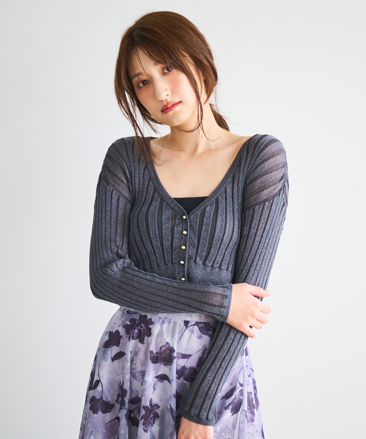 24AW✨コルコバード SNOWYラメニットカーディガンドレス ブラック 38