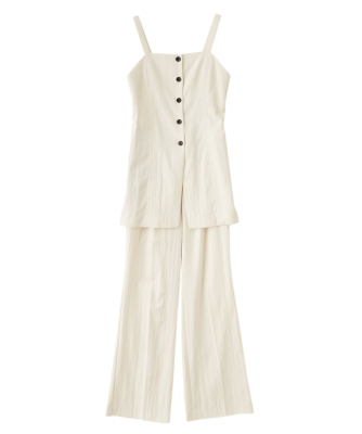 フロント釦キャミチュニック×フレアパンツ