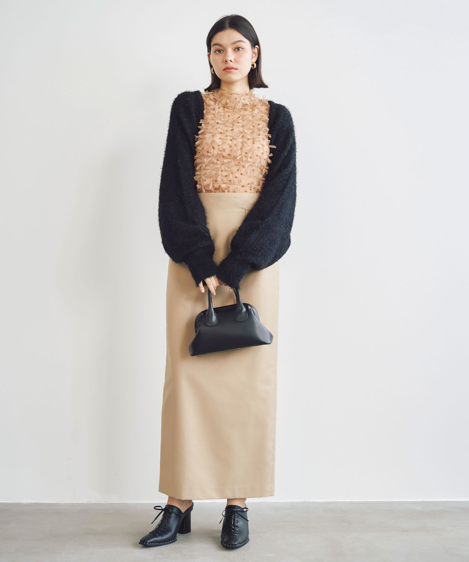 リボンドットチュールパフスリーブリブTOPS｜PETAL ONLINE