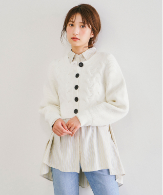 【正規取扱店】 ボリュームスリーブケーブルコンパクトカーディガン｜PETAL トップス