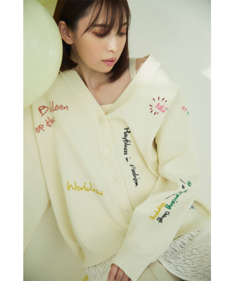 AMBIDEX Store 数字刺繍 クルーカーディガン(F ピンク): l