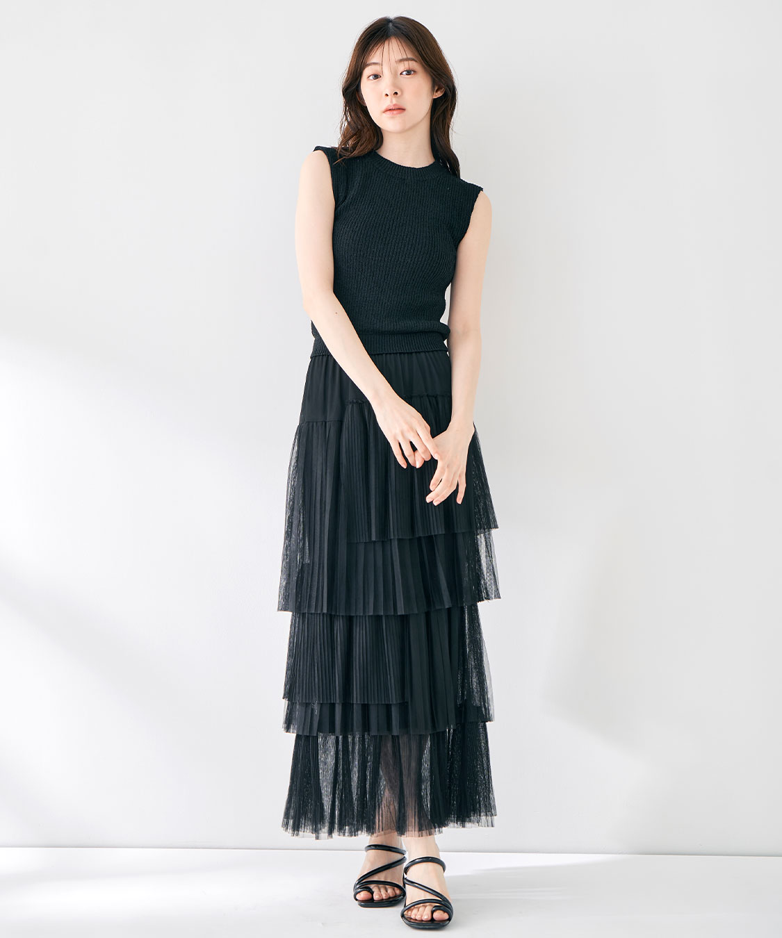 チュールプリーツニットドッキングワンピース｜PETAL ONLINE