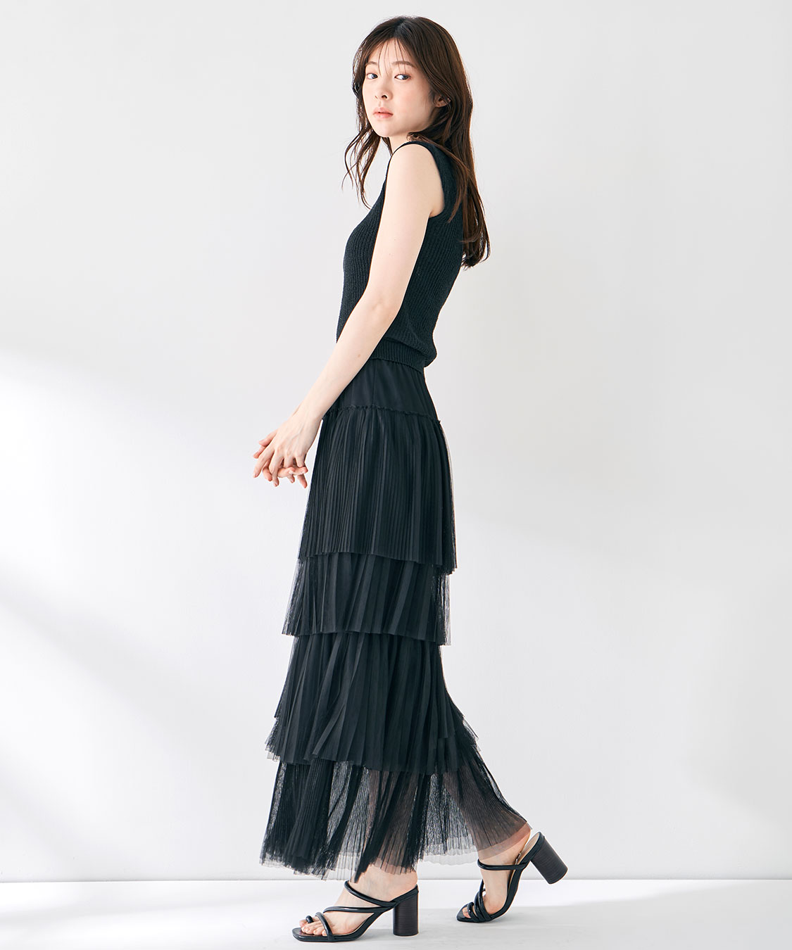 【★超目玉】 チュールプリーツニットドッキングワンピース｜PETAL ONLINE ワンピース