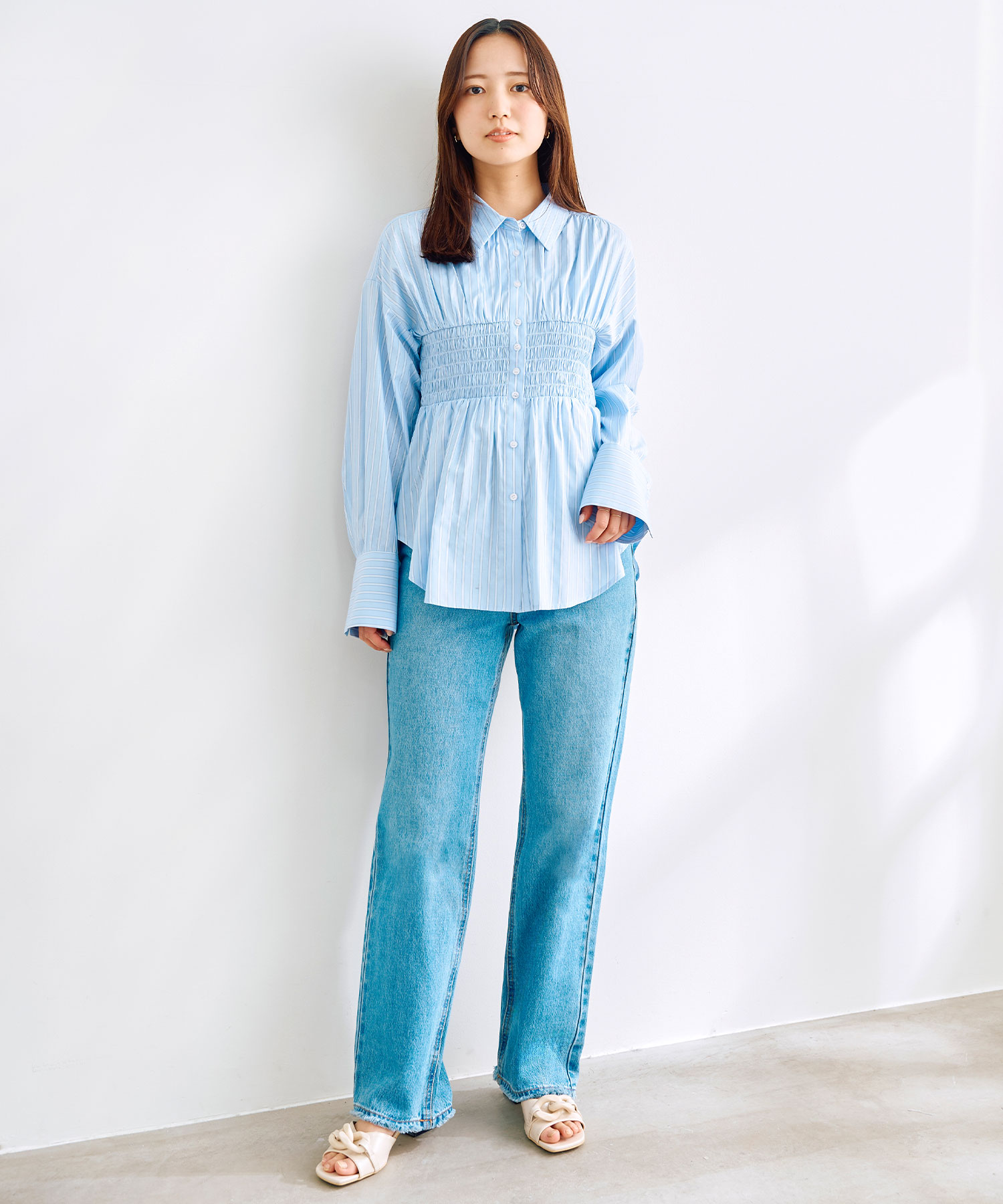 COCO DEAL◆25SS/シャーリングウエストシャツ/2/タグ付属/BLU/ストライプ/75318357 シャーリングウエストシャツ｜PETAL ONLINE（ペタルオンライン）