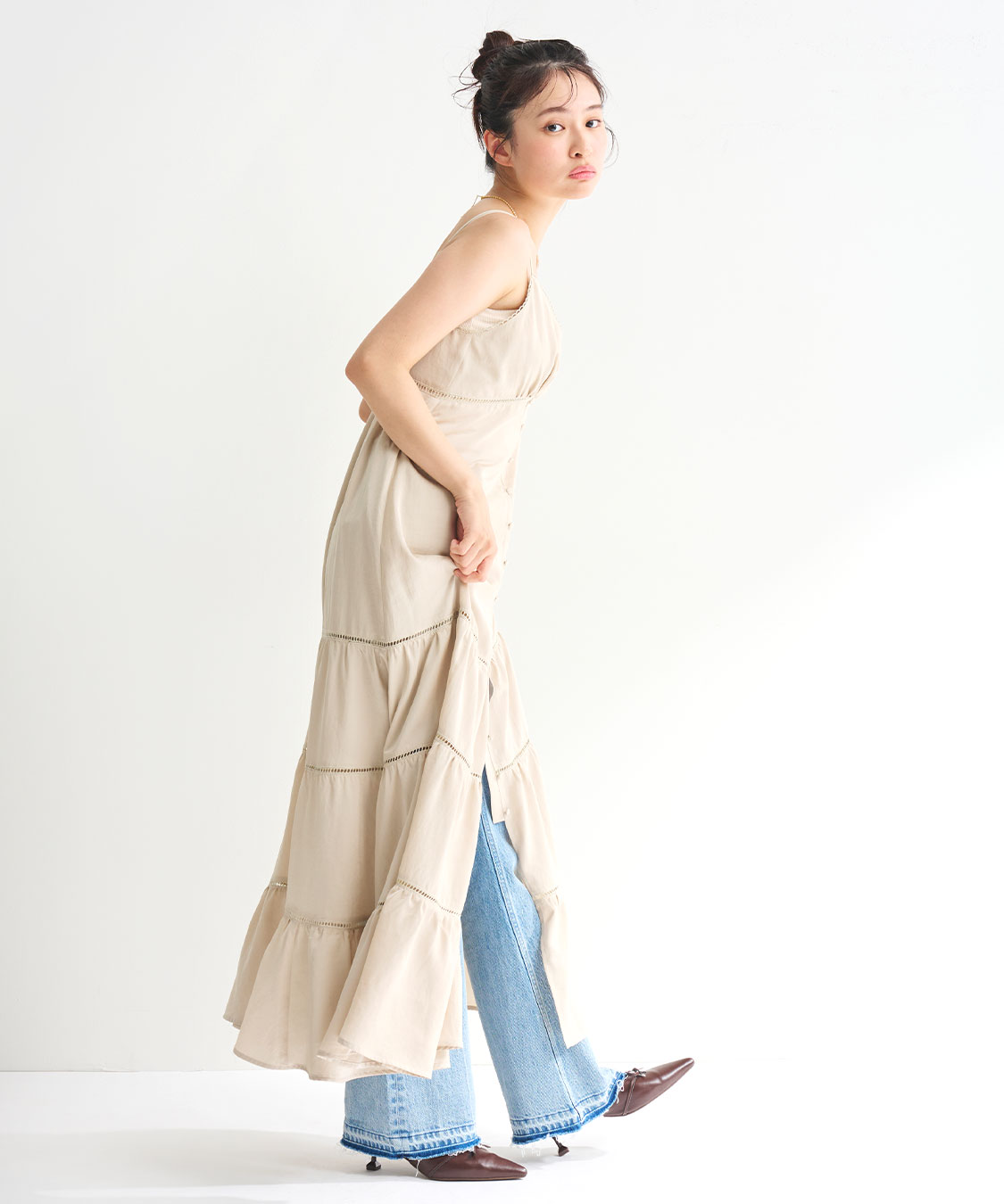 完売色 ココディール 新品タグ付 レース接ぎティアードキャミ