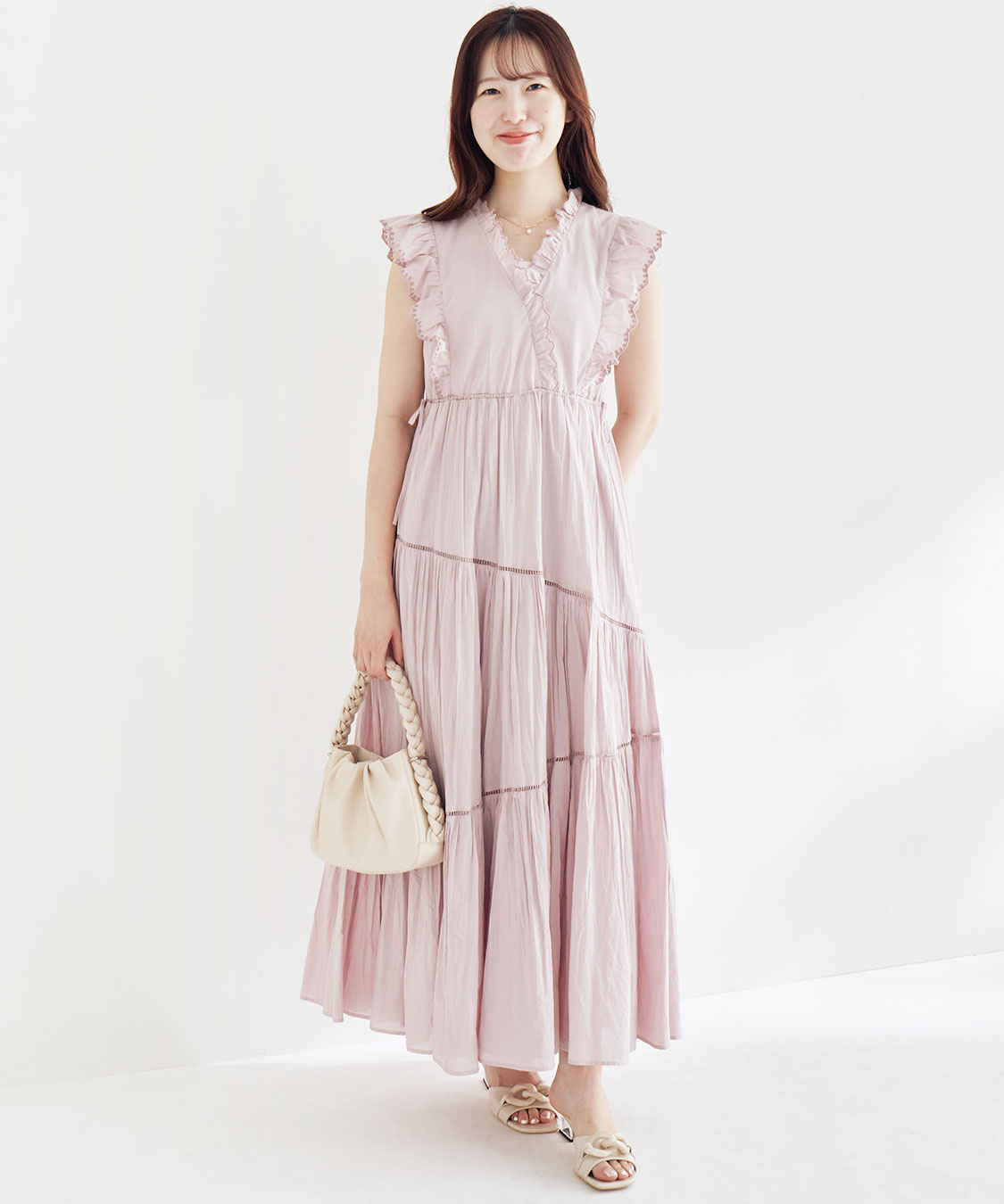 ワンダフルワールド エンブロイダリーレース フリル 段々被せ ワンピース ワンダフルワールド エンブロイダリーレース フリル 段々被せ