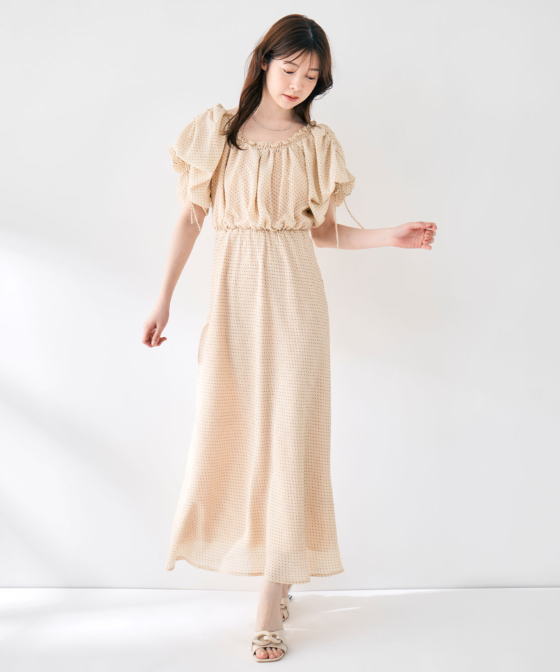 シーニューヨーク ポルカドット　aline バルーンスリーブ マキシワンピース バルーンスリーブドットワンピース｜PETAL ONLINE（ペタルオンライン）