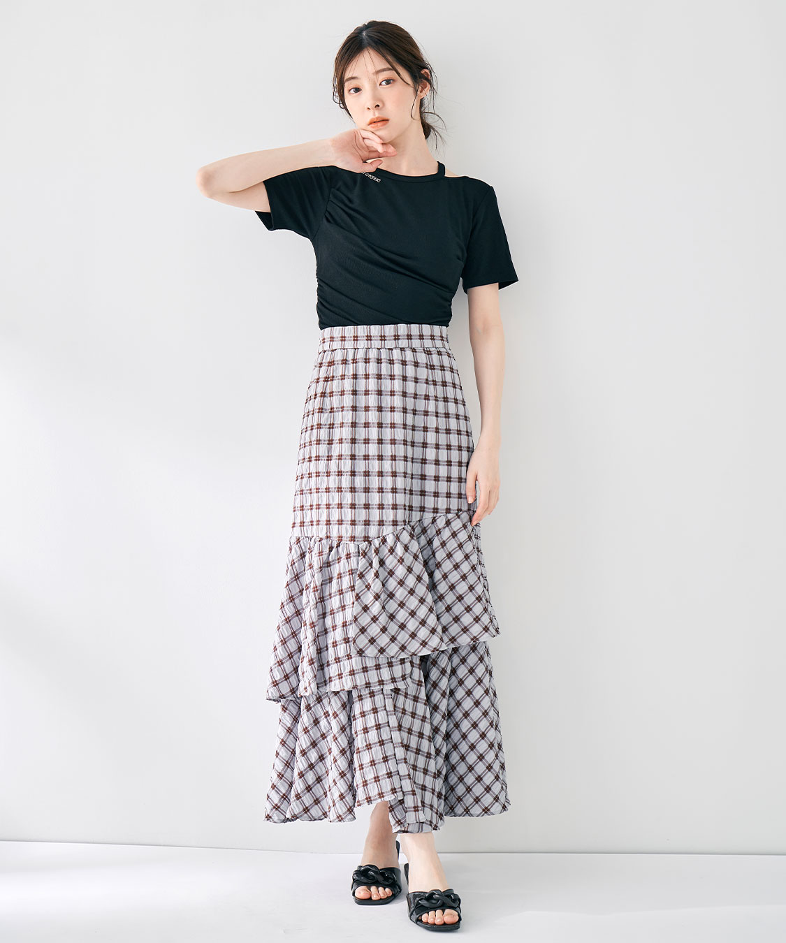 ✨美シルエット✨未使用級 ADORE ウーリーチェックアシメトリースカート Ｍ まとめ買い】【送料無料】Dollyシルエットスカート – レディース