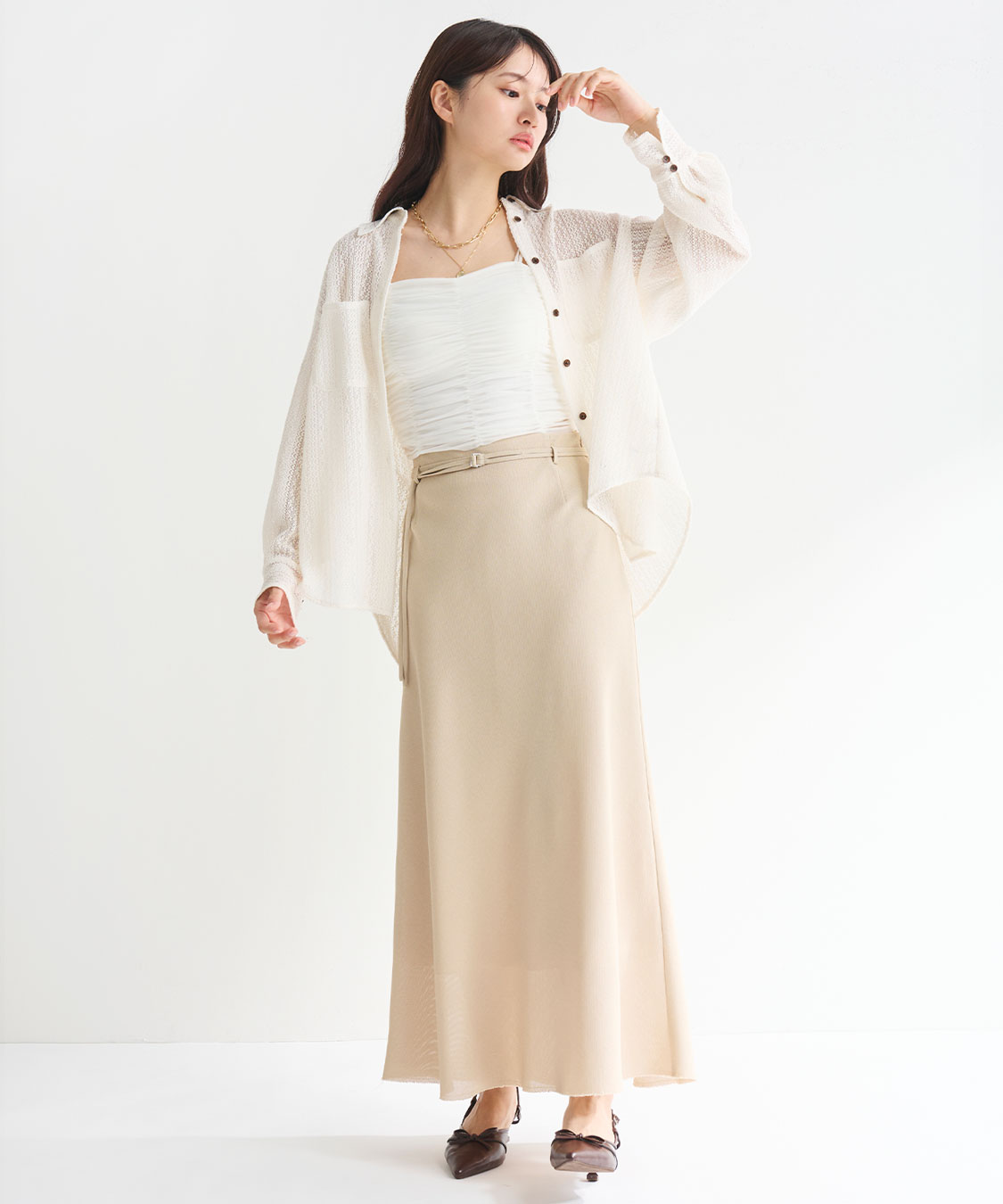 ✨新品✨24ss✨45R✨ リネンツイードのラップスカート✨完売品 パールボタンツイードラップスカート[品番：MKSW0061098