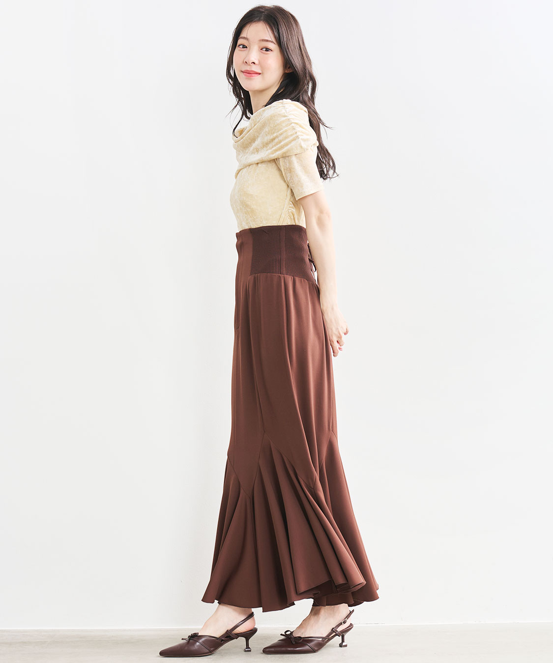 オフショルダーメッシュベロアトップス｜PETAL ONLINE（ペタル