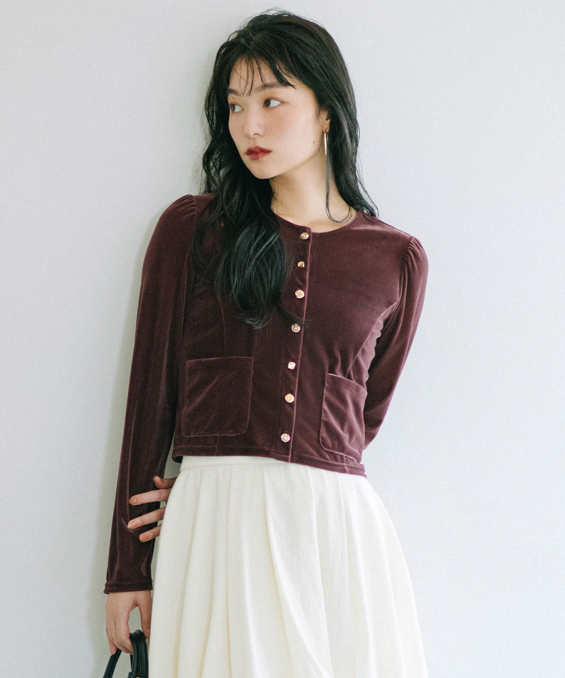 ショート丈ベロアカーディガン｜PETAL ONLINE（ペタルオンライン）