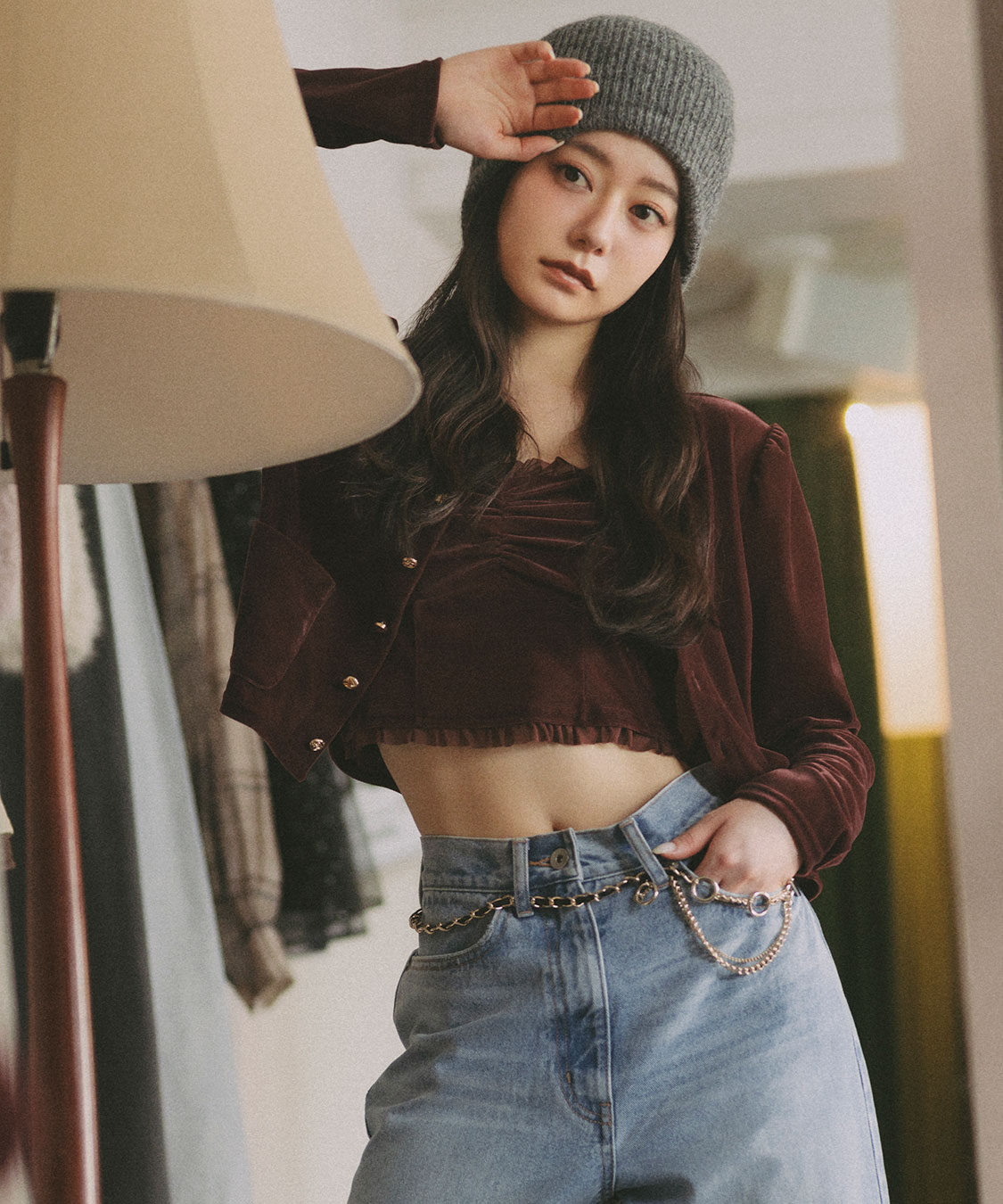 セット売！ココディール ショート丈ベロアカーディガン　ベロアビスチェキャミソール セット売！ココディール ショート丈ベロアカーディガン ベロア