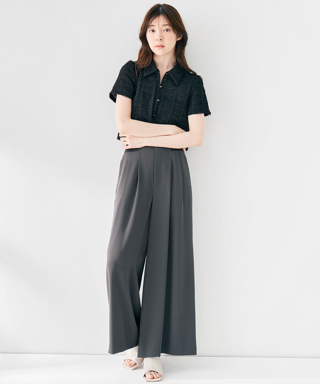 シアー素材 グリーン チェック クロップド シアーチェッククロップド丈シャツ｜PETAL ONLINE（ペタル