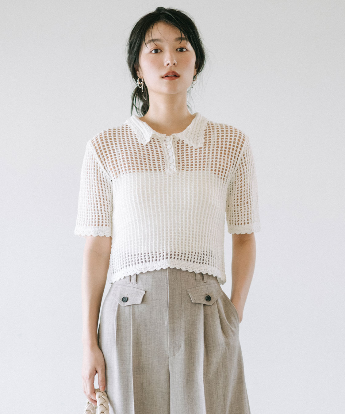 クロシェ編みポロ衿ニットトップス｜PETAL ONLINE（ペタルオンライン）