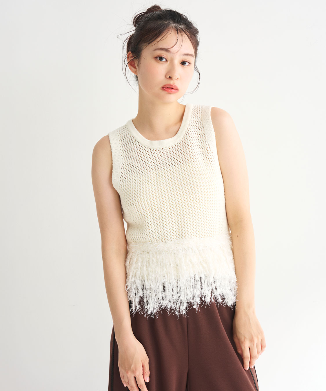 【リオリオ】アニュアンス　フリンジニットコンパクトトップス （WHITE） フリンジニットコンパクトトップス(505273372) | アニュアンス