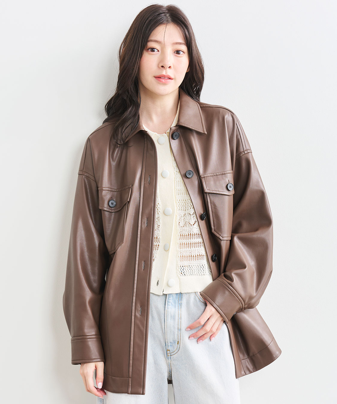 TREFLE＋1 プリーツエコレザージャケット TREFLE＋1 プリーツエコレザージャケット